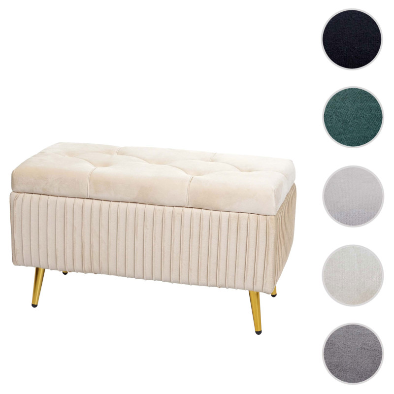 Banc avec espace de rangement banc rembourré Banc de garde-robe, velours métal 80x40cm - crème-beige