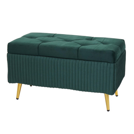 Banc avec espace de rangement banc rembourré Banc de garde-robe, velours métal 80x40cm - vert