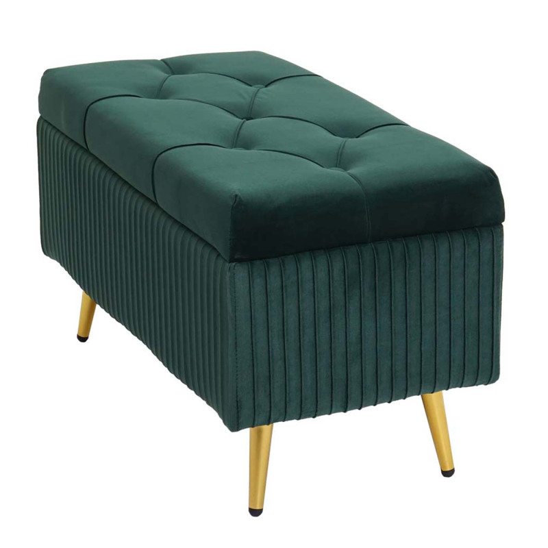 Banc avec espace de rangement banc rembourré Banc de garde-robe, velours métal 80x40cm - vert