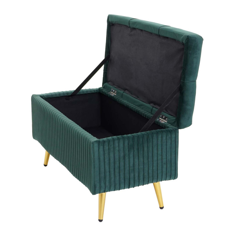 Banc avec espace de rangement banc rembourré Banc de garde-robe, velours métal 80x40cm - vert