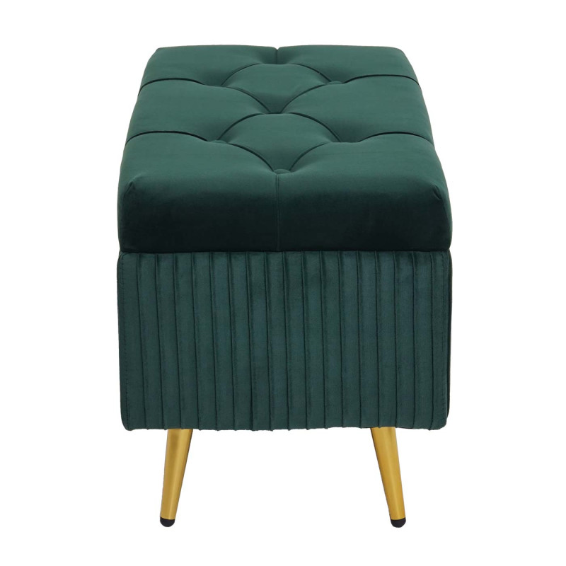 Banc avec espace de rangement banc rembourré Banc de garde-robe, velours métal 80x40cm - vert