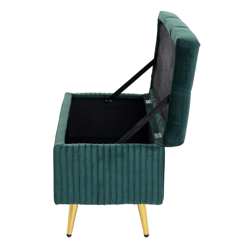 Banc avec espace de rangement banc rembourré Banc de garde-robe, velours métal 80x40cm - vert