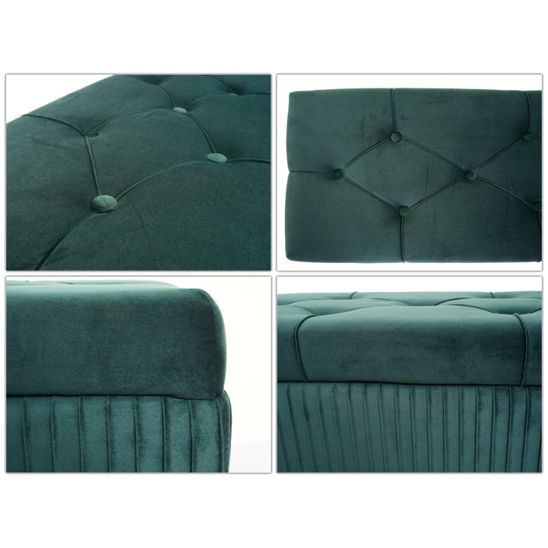 Banc avec espace de rangement banc rembourré Banc de garde-robe, velours métal 80x40cm - vert