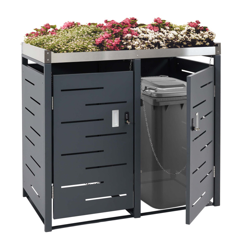 Habillage pour 2 poubelles abri pour poubelles, bac à plantes acier inoxydable-métal combiné 39kg 101x51x59 extensible