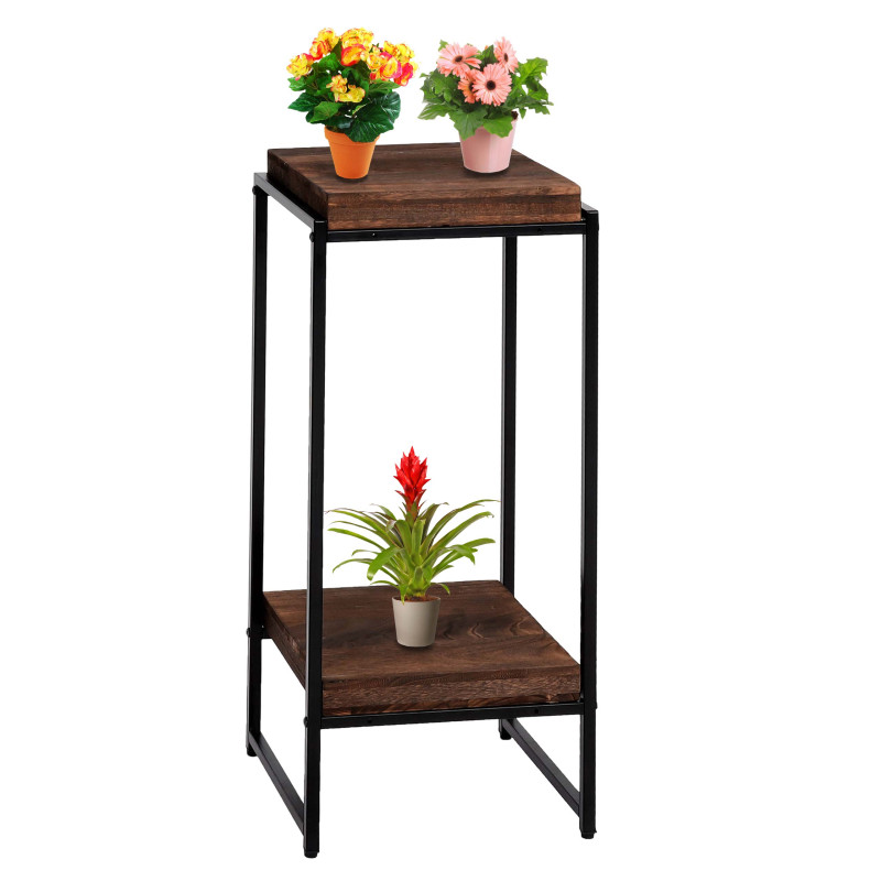 Table à fleurs étagère à fleurs table d'appoint étagère à plantes, certifiée MVG MDF métal - brun foncé, 82cm