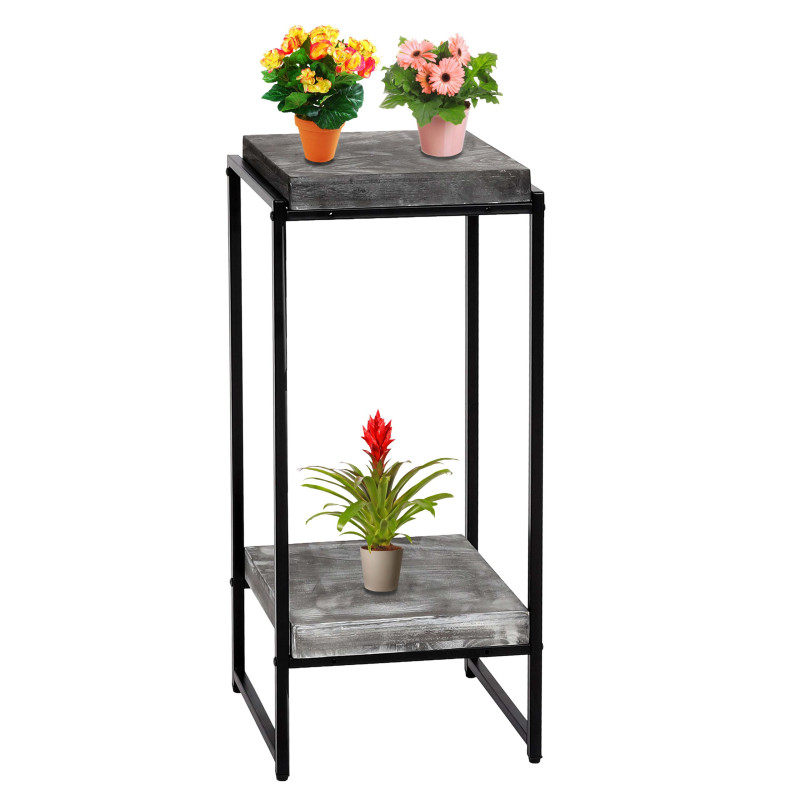 Table à fleurs étagère à fleurs table d'appoint étagère à plantes, certifiée MVG MDF métal - gris foncé, 82cm