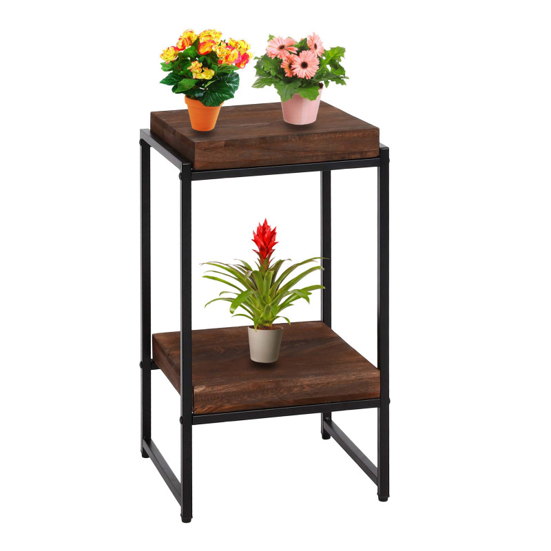 Table à fleurs étagère à fleurs table d'appoint étagère à plantes, certifiée MVG MDF métal - brun foncé, 61cm