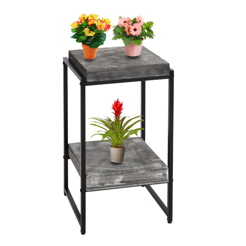 Table à fleurs étagère à fleurs table d'appoint étagère à plantes, certifiée MVG MDF métal - gris foncé, 61cm