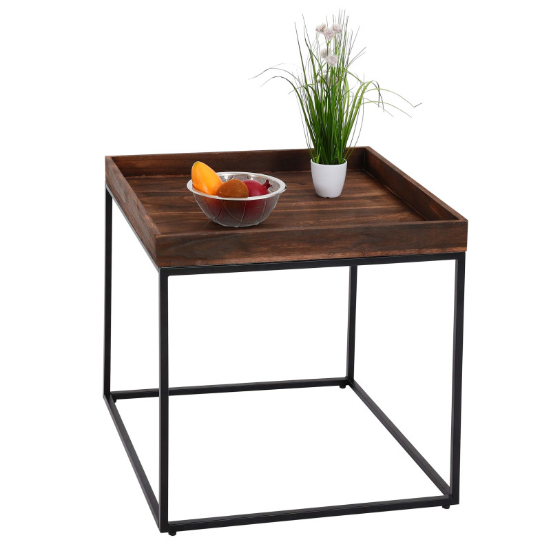 Table d'appoint table basse table, certifiée MVG bois de paulownia métal 60x60x60cm - brun foncé