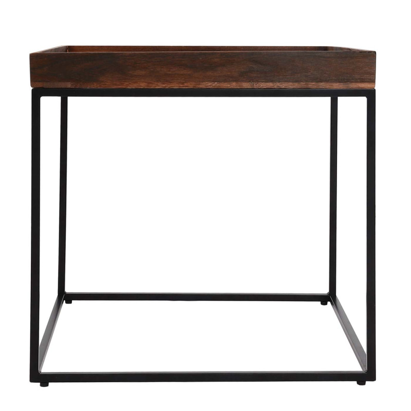 Table d'appoint table basse table, certifiée MVG bois de paulownia métal 60x60x60cm - brun foncé