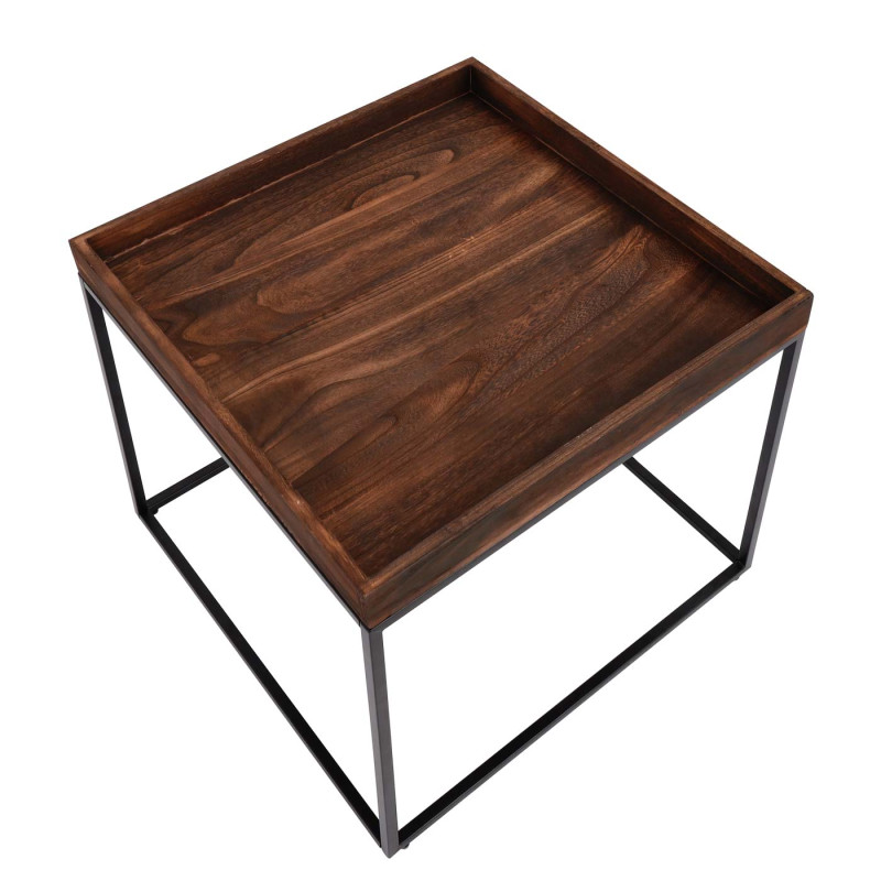 Table d'appoint table basse table, certifiée MVG bois de paulownia métal 60x60x60cm - brun foncé