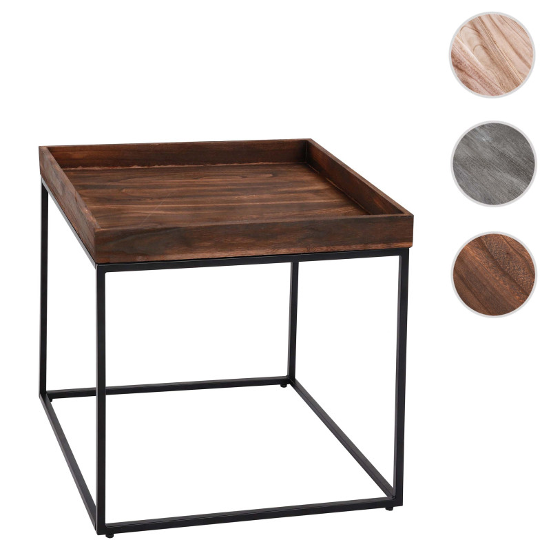 Table d'appoint table basse table, certifiée MVG bois de paulownia métal 60x60x60cm - brun foncé