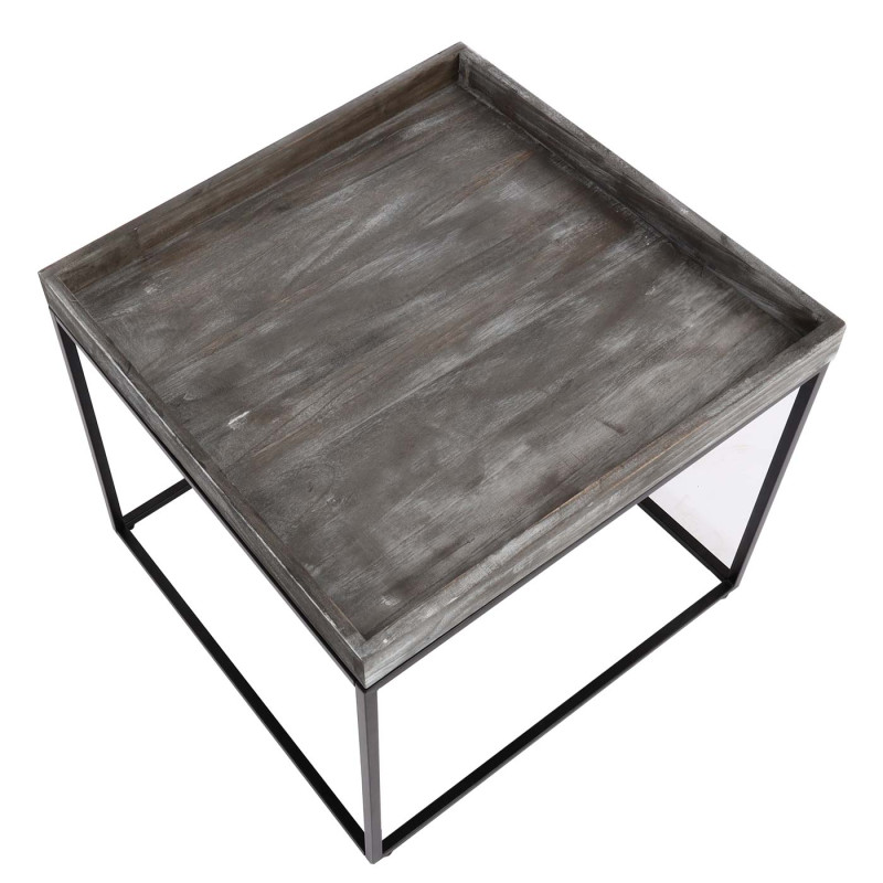 Table d'appoint table basse table, certifiée MVG bois de paulownia métal 60x60x60cm - gris foncé