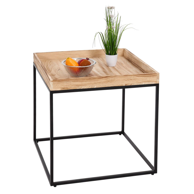 Table d'appoint table basse table, certifiée MVG bois de paulownia métal 60x60x60cm - couleur naturelle