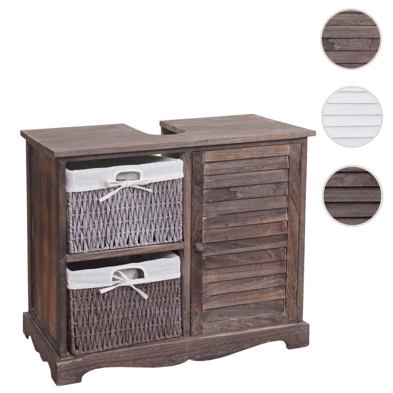 Meuble sous-lavabo lavabo de salle de bains, tiroir en bois massif 60x65x31cm - shabby gris-brun