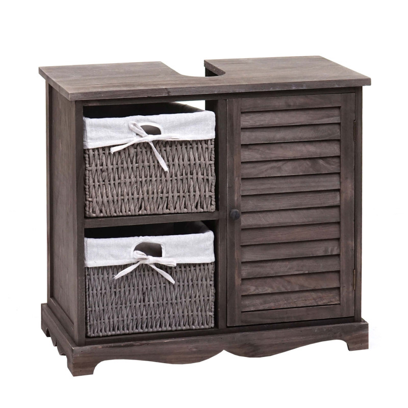 Meuble sous-lavabo lavabo de salle de bains, tiroir en bois massif 60x65x31cm - shabby gris-brun