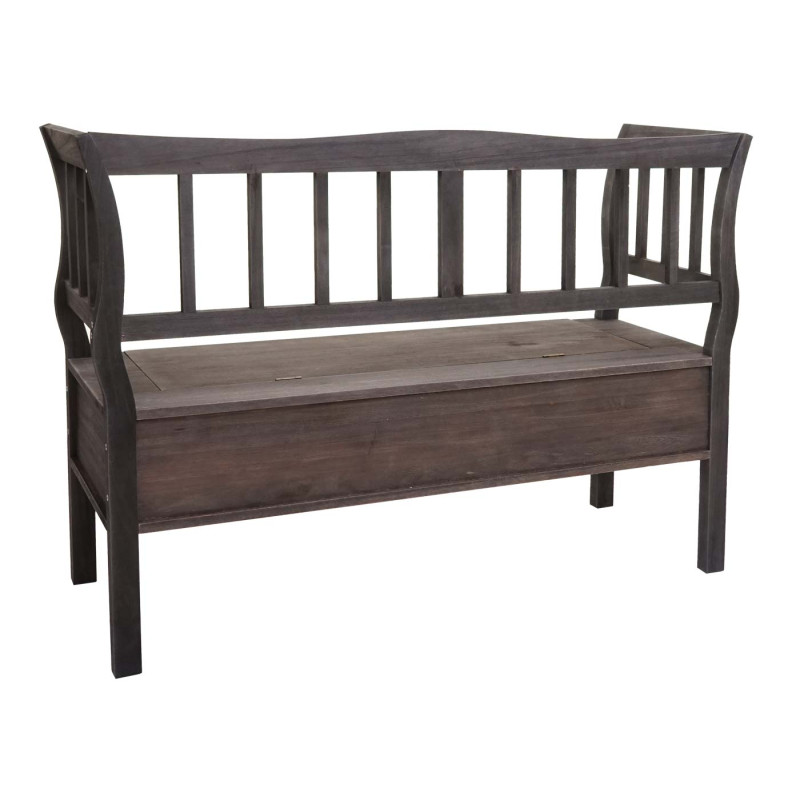 Banc T207, Banc coffre de rangement, compartiment de rangement coussin bois 119cm - gris-brun, shabby