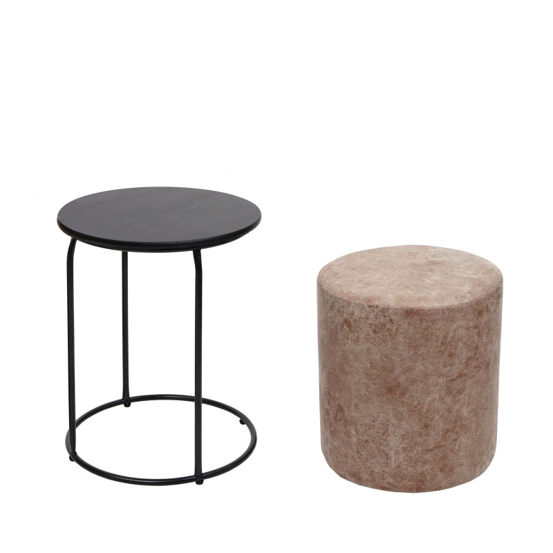 Pouf et table d'appoint table basse table tabouret, certifié MVG MDF métal similicuir - brun