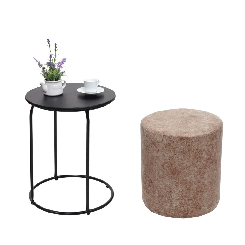 Pouf et table d'appoint table basse table tabouret, certifié MVG MDF métal similicuir - brun