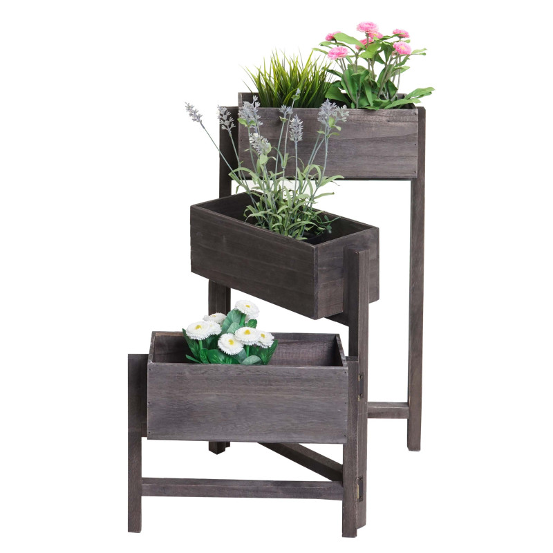 Étagère à plantes T275, Étagère sur pied Porte-fleurs Jardinière, 65x108x15cm, Bois Shabby-Look Vintage - gris-brun