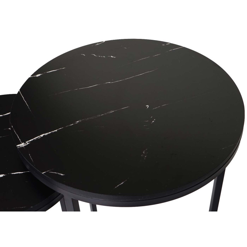 Lot de 2 tables d'appoint table basse table de salon, aspect marbré MVG-certifié MDF - noir-noir