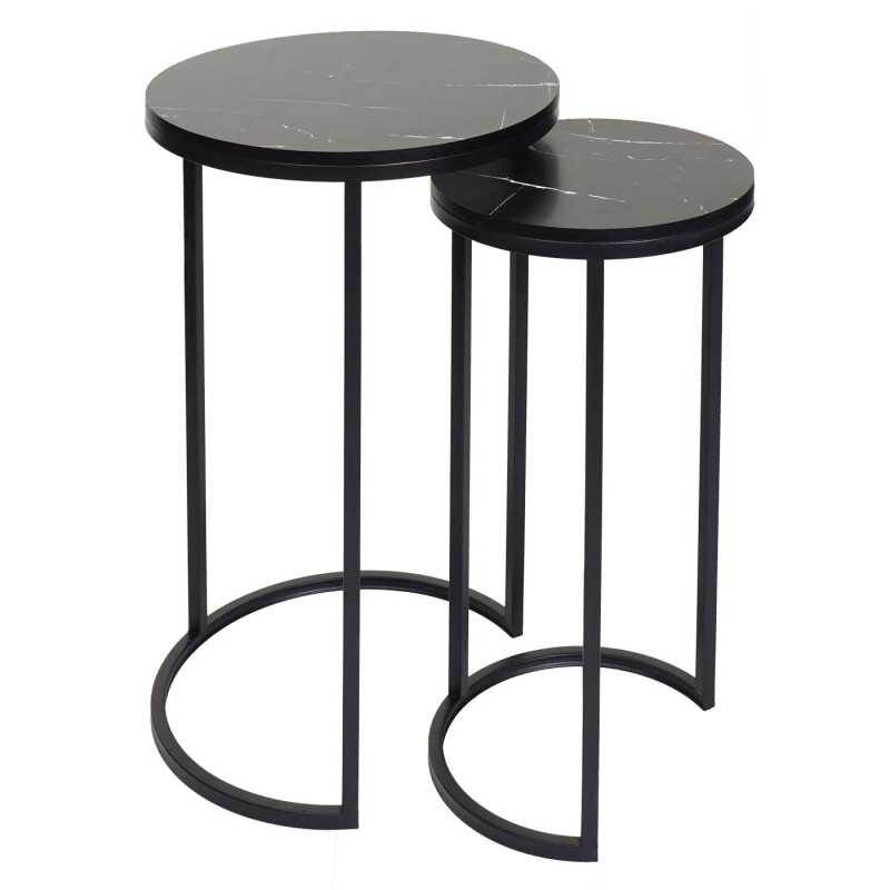 Lot de 2 tables d'appoint table basse table de salon, aspect marbré MVG-certifié MDF - noir-noir