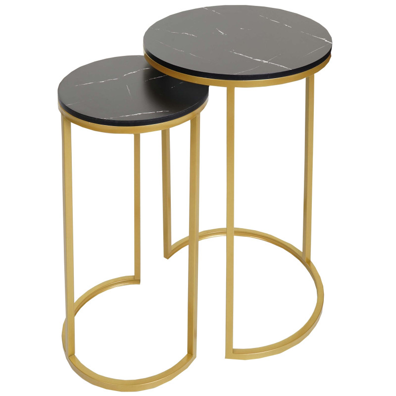 Lot de 2 tables d'appoint table basse aspect marbré MVG-certifié MDF - noir-or