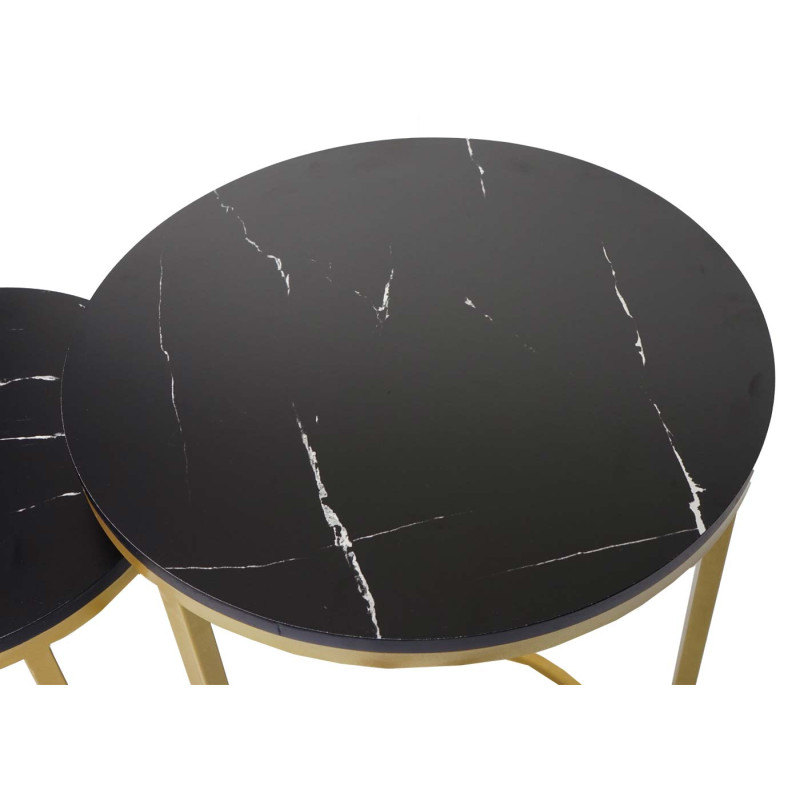 Lot de 2 tables d'appoint table basse aspect marbré MVG-certifié MDF - noir-or