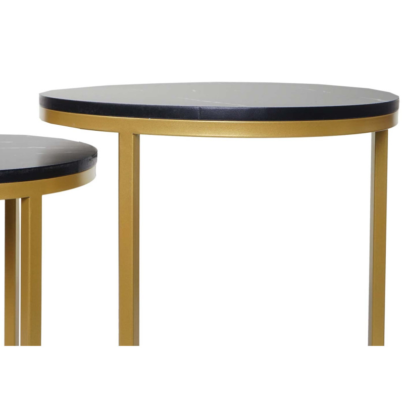 Lot de 2 tables d'appoint table basse aspect marbré MVG-certifié MDF - noir-or