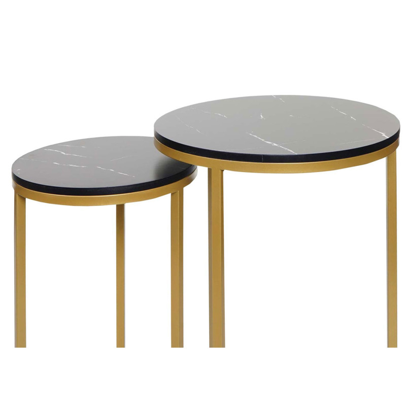 Lot de 2 tables d'appoint table basse aspect marbré MVG-certifié MDF - noir-or