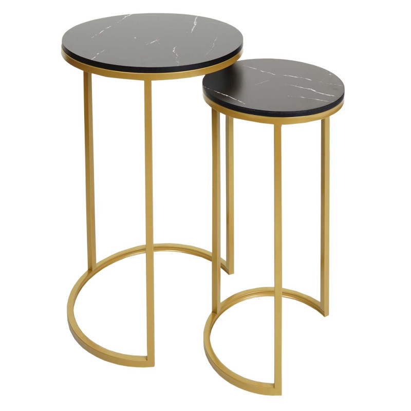 Lot de 2 tables d'appoint table basse aspect marbré MVG-certifié MDF - noir-or