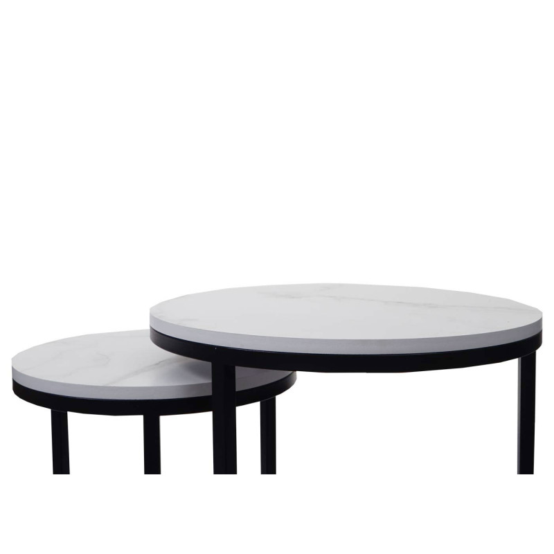 Lot de 2 tables d'appoint table basse table de chevet aspect marbré MVG-certifié MDF - blanc-noir