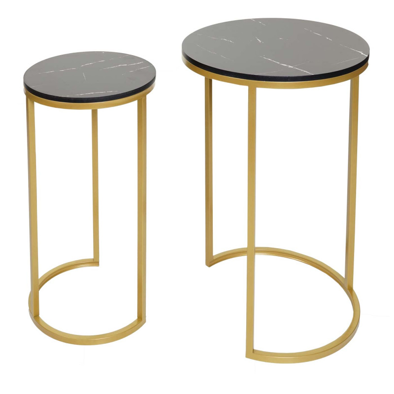 Lot de 2 tables d'appoint table basse aspect marbré MVG-certifié MDF - noir-or