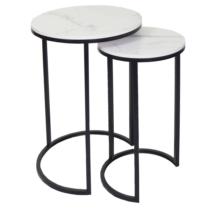 Lot de 2 tables d'appoint table basse table de chevet aspect marbré MVG-certifié MDF - blanc-noir