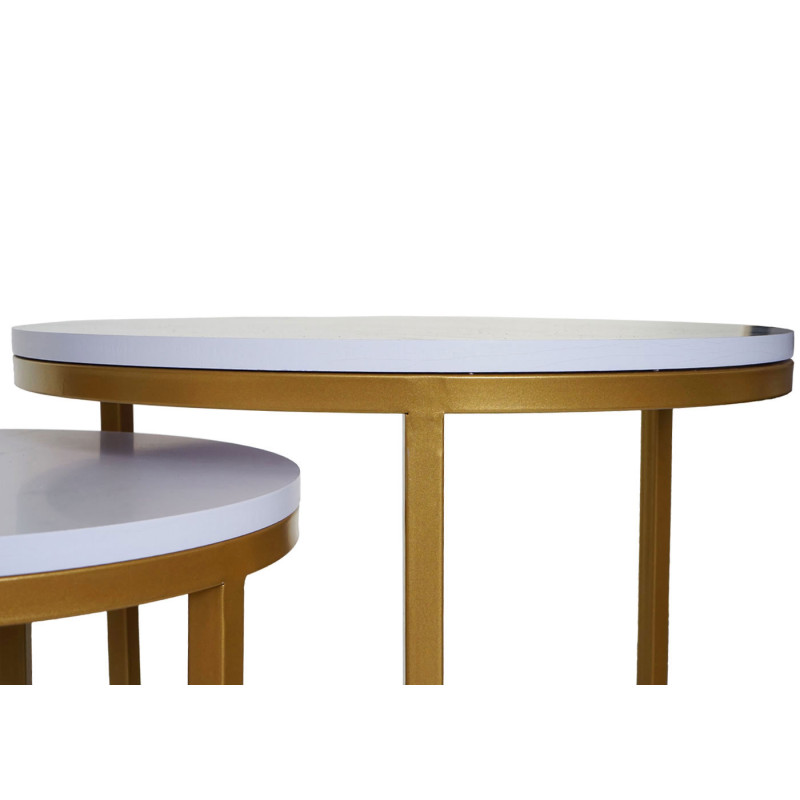 Lot de 2 tables d'appoint table de salon, aspect marbré MVG-certifié MDF - blanc-or