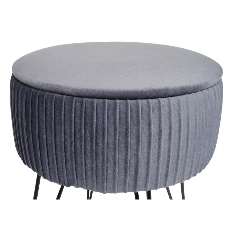 Pouf compartiment de rangement Ø 33cm aspect velours gris clairs piètement noir