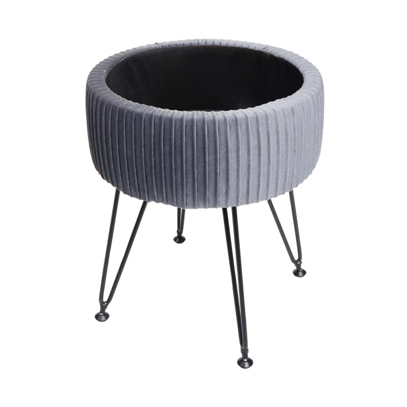 Pouf compartiment de rangement Ø 33cm aspect velours gris clairs piètement noir