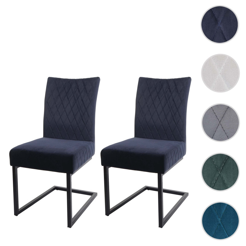 Lot de 2 chaises cantilever chaise visiteur chaise de conférence, velours acier époxy - turqoise-bleu