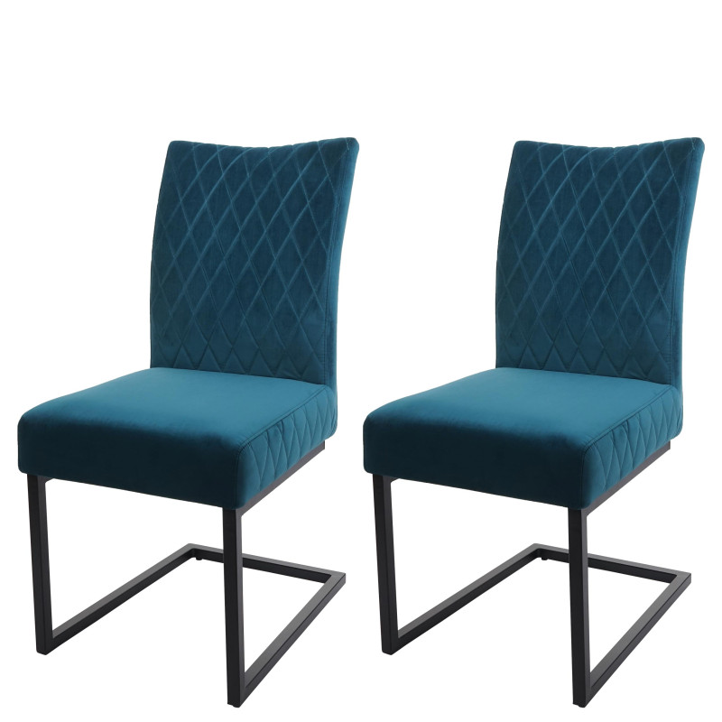 Lot de 2 chaises cantilever chaise visiteur chaise de conférence, velours acier époxy - turqoise-bleu