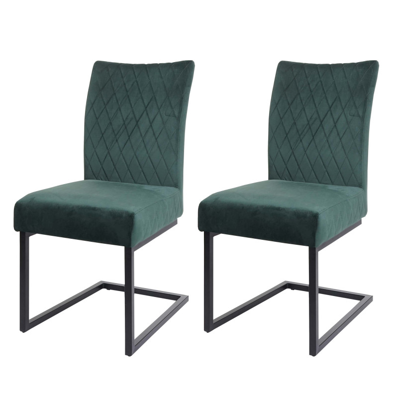 Lot de 2 chaises cantilever chaise visiteur chaise de conférence, velours acier époxy - vert
