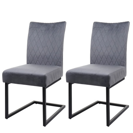 Lot de 2 chaises cantilever chaise visiteur chaise de conférence, velours acier époxy - gris foncé