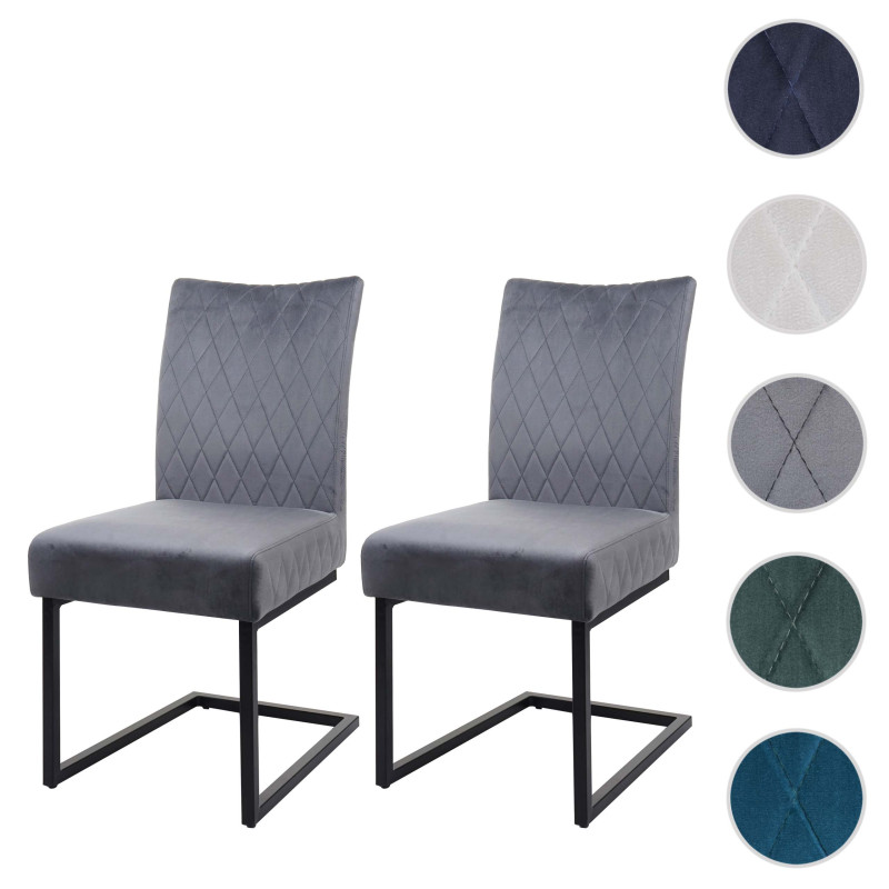 Lot de 2 chaises cantilever chaise visiteur chaise de conférence, velours acier époxy - gris foncé