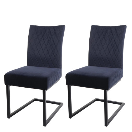 Lot de 2 chaises cantilever chaise visiteur velours acier époxy - anthracite-bleu