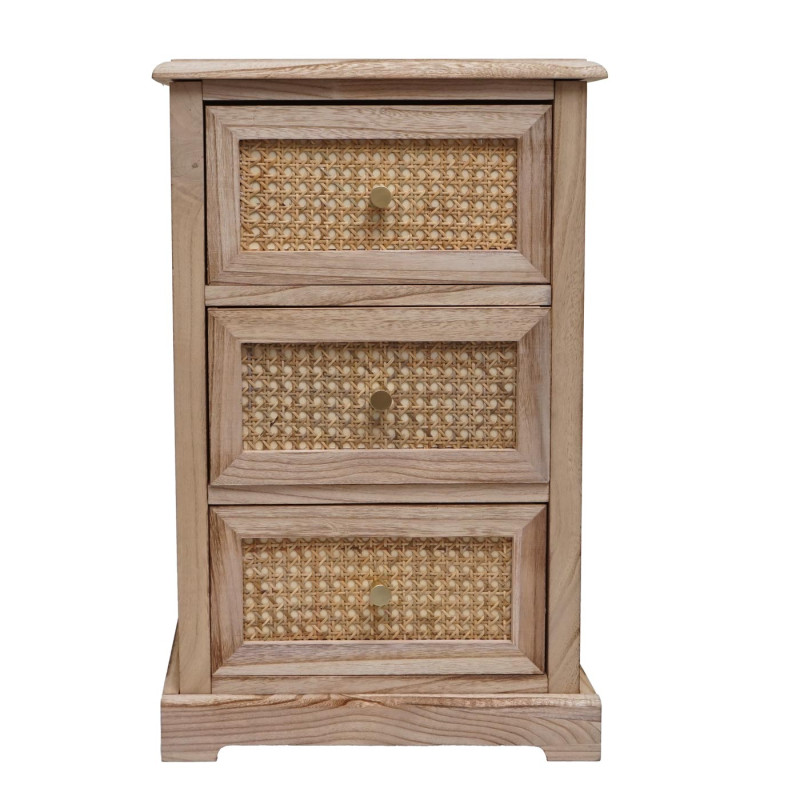 Commode armoire à tiroirs, bois rotin 63x40x28cm - couleur naturelle