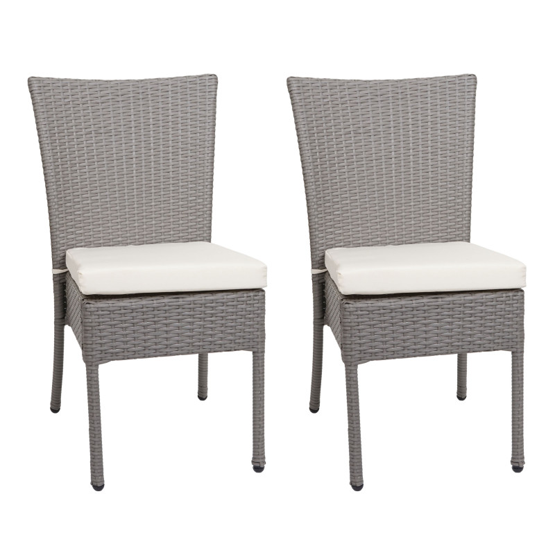 Lot de 2 chaises en poly rotin chaise de balcon chaise de jardin, empilable - gris, coussin crème