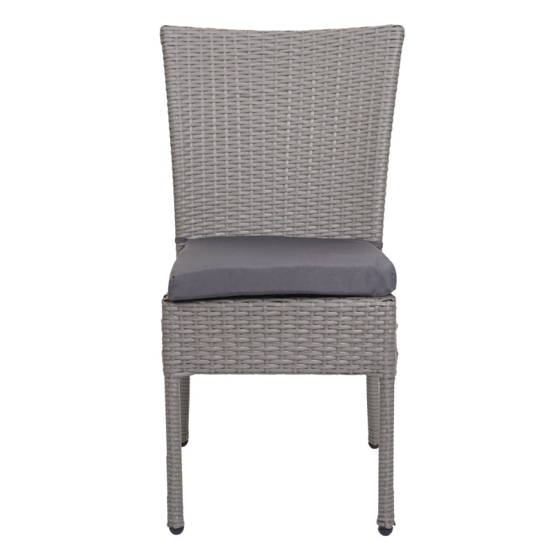 Lot de 2 chaises en poly rotin chaise de jardin, empilable - gris, coussin gris foncé
