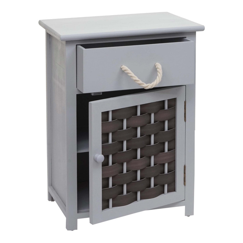 Commode armoire à tiroirs, bois 55x39,5x28,5cm - gris, poly rotin gris foncé