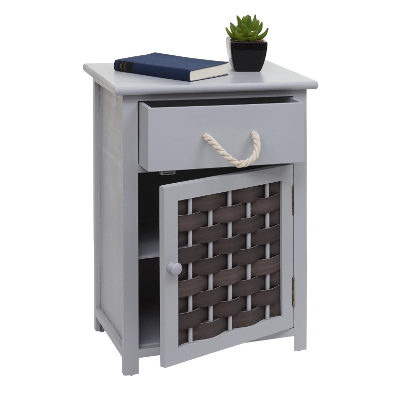 Commode armoire à tiroirs, bois 55x39,5x28,5cm - gris, poly rotin gris foncé