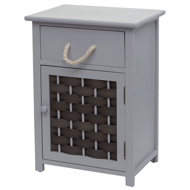 Commode armoire à tiroirs, bois 55x39,5x28,5cm - gris, poly rotin gris foncé