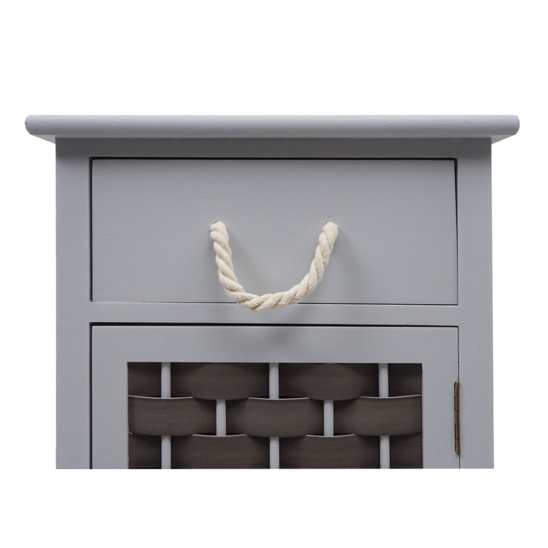 Commode armoire à tiroirs, bois 55x39,5x28,5cm - gris, poly rotin gris foncé